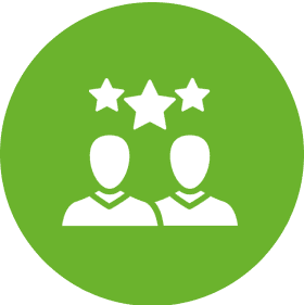 Two figures with stars on green background.