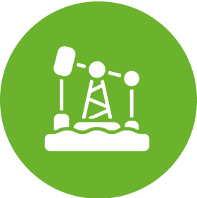 Oil pump icon on green circular background.