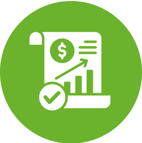 Financial growth icon with chart and checkmark.